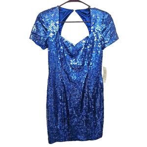 Adrianna Papell Sequin Blue Evening Dress NEW NWT Vintage Size 10 New Years Date